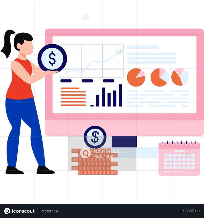 L'employé analyse le graphique du marché  Illustration