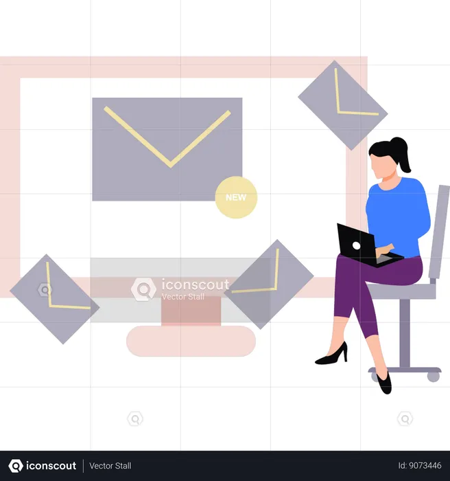 L'employé envoie un e-mail aux clients  Illustration