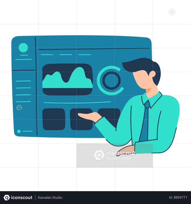 L'employé effectue des analyses de tableau de bord  Illustration