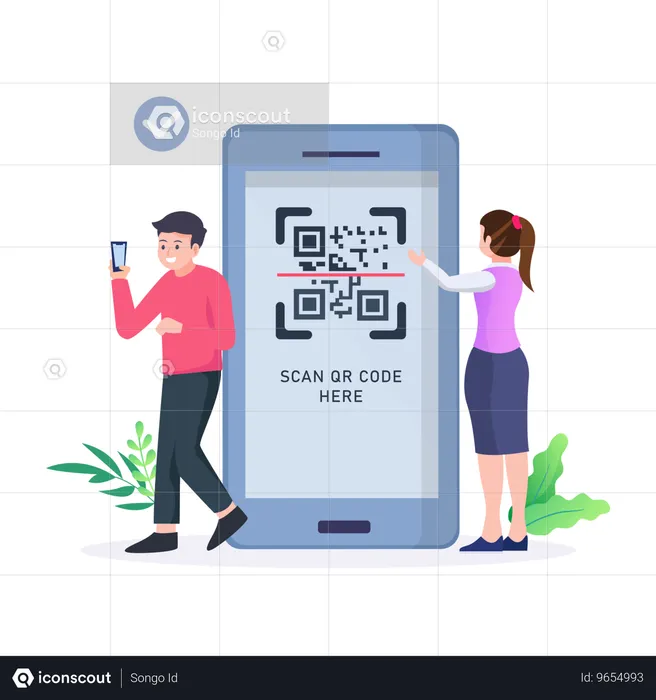 L'employé scanne le code Qr pour se connecter  Illustration