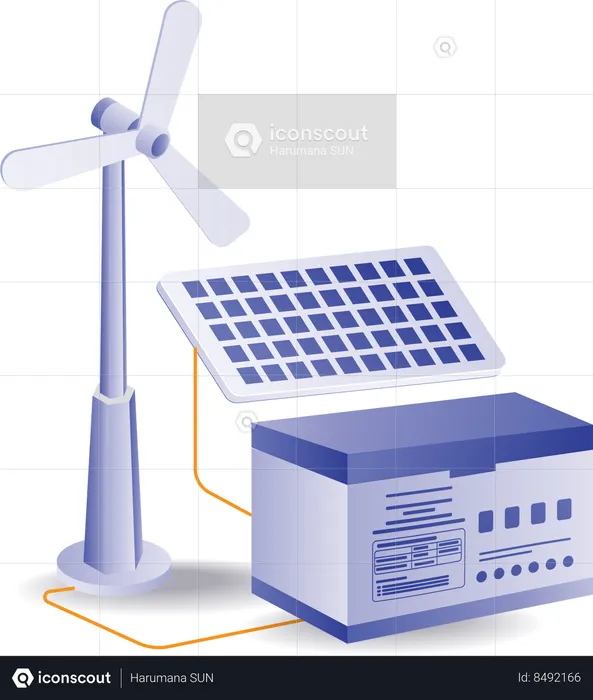 L'énergie solaire et éolienne est stockée dans un générateur  Illustration