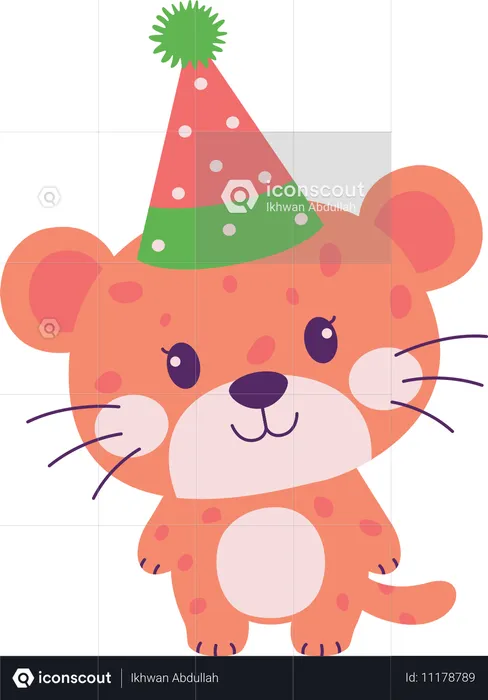 Leopard wearing birthday hat  Illustration