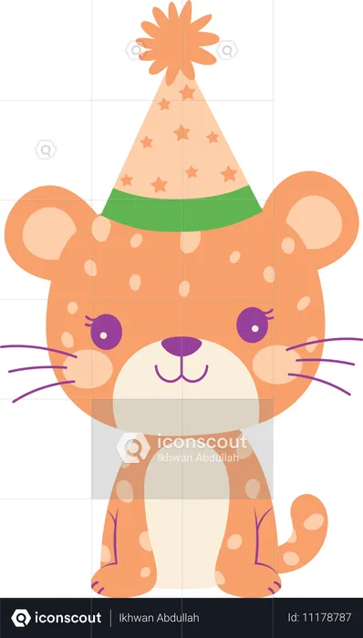 Leopardo usando chapéu de aniversário  Ilustração