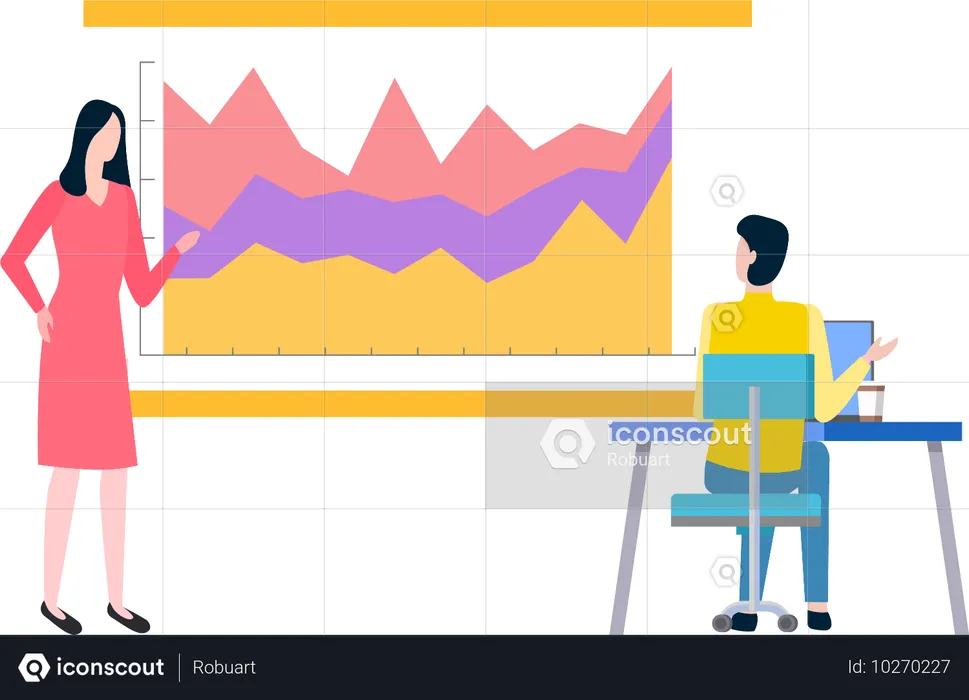 L'équipe discute du rapport financier présenté par l'employé  Illustration