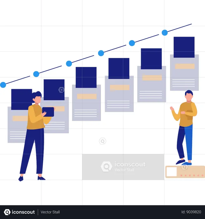 L'équipe travaille sur les barres graphiques d'informations  Illustration