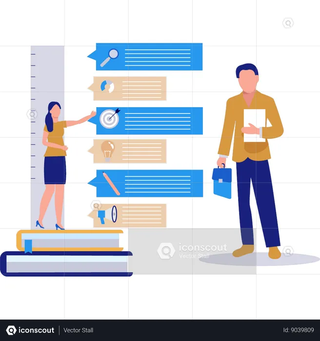 L'équipe travaille sur des infographies commerciales  Illustration