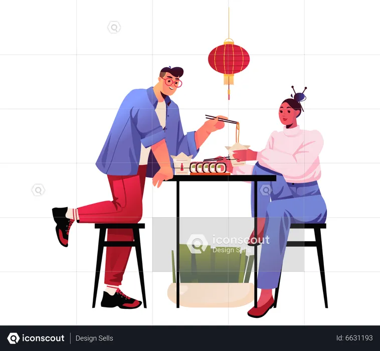 Les Chinois mangent de la nourriture chinoise  Illustration