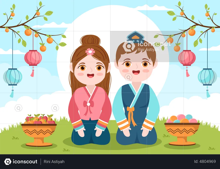Les Coréens célèbrent le jour de Chuseok  Illustration