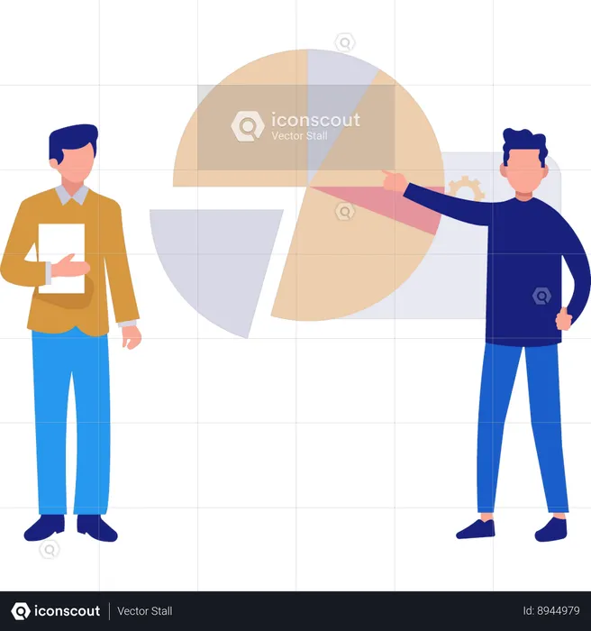 Les employés discutent du diagramme circulaire d'affaires  Illustration