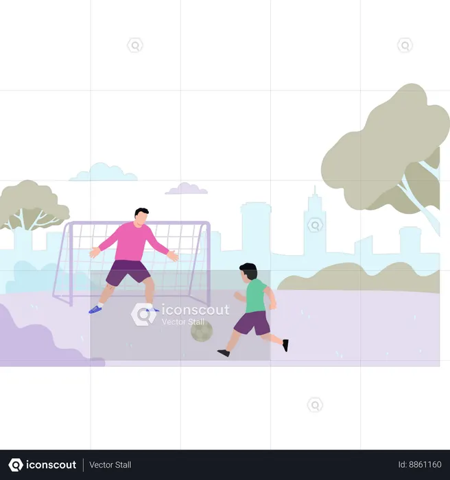 Les enfants jouent au football  Illustration