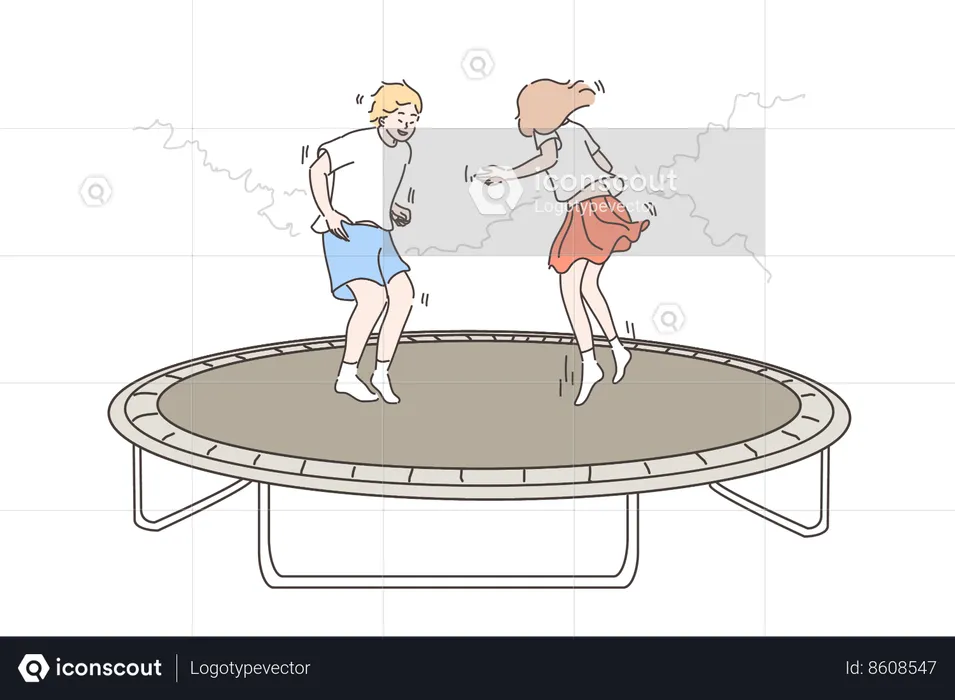 Les enfants sautent sur le trampoline  Illustration