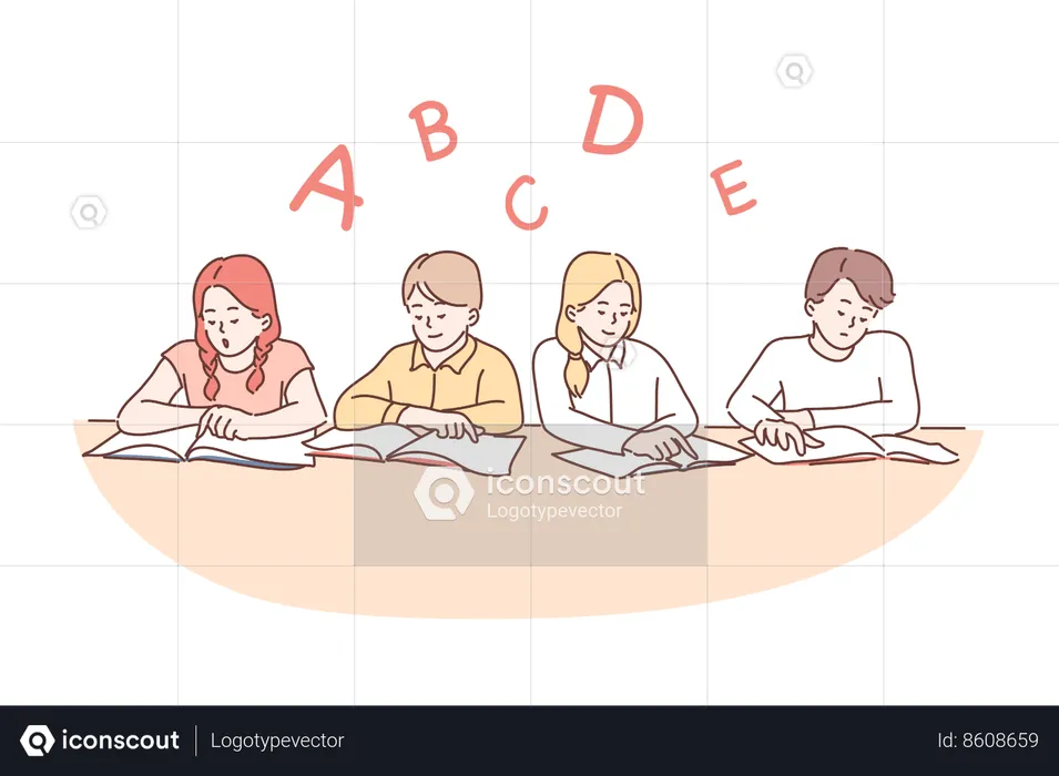 Les étudiants apprennent l'ABC  Illustration