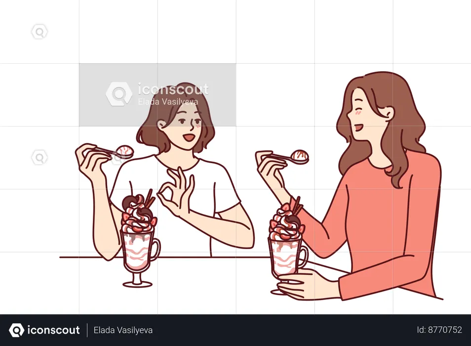 Les femmes profitent de leur rendez-vous avec une glace  Illustration