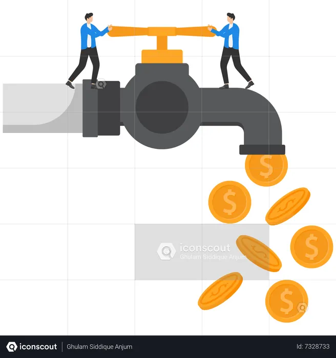 Les flux de trésorerie avec de petits hommes d'affaires ouvrent le robinet  Illustration