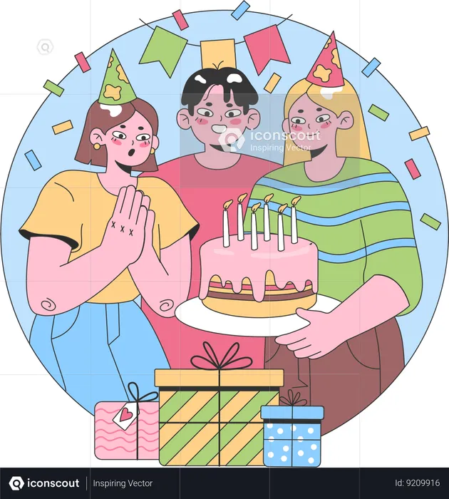 Les gens célèbrent la fête d'anniversaire  Illustration