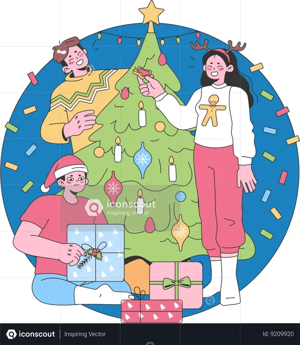 Les gens célèbrent Noël  Illustration