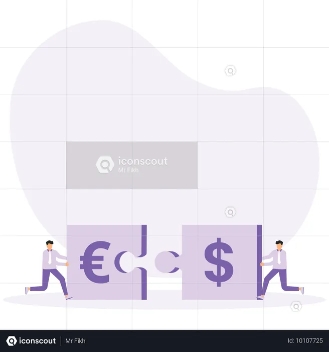 Les gens associent le dollar et l'euro  Illustration