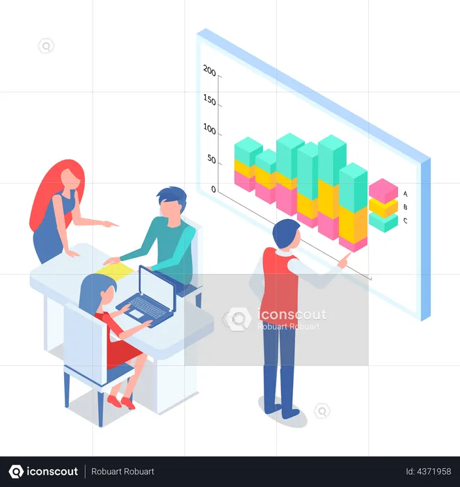 Les gens d'affaires analysent différents tableaux et graphiques  Illustration