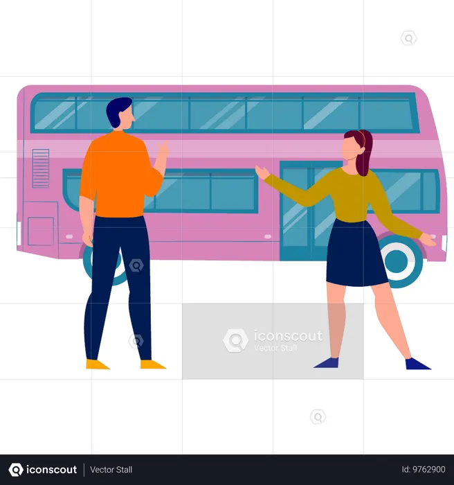 Les gens parlent de bus à deux étages  Illustration