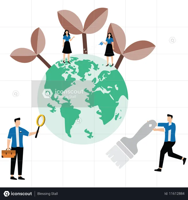 Les gens prennent soin de la planète ainsi que de la recherche sur l'écologie  Illustration