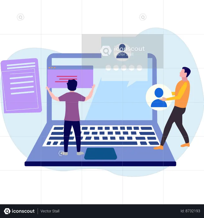 Les gens travaillent sur un compte utilisateur sur un ordinateur portable  Illustration
