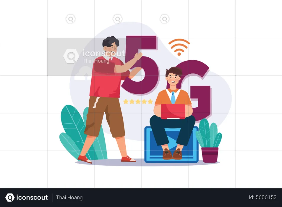 Les gens utilisent la technologie 5G  Illustration