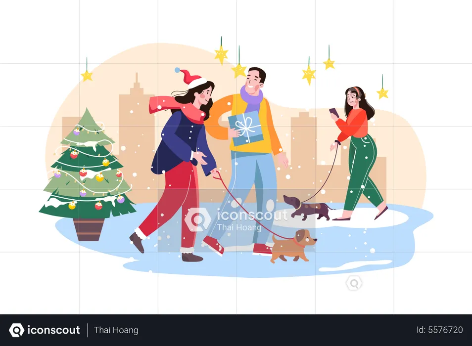 Les gens vont sortir le soir de Noël  Illustration