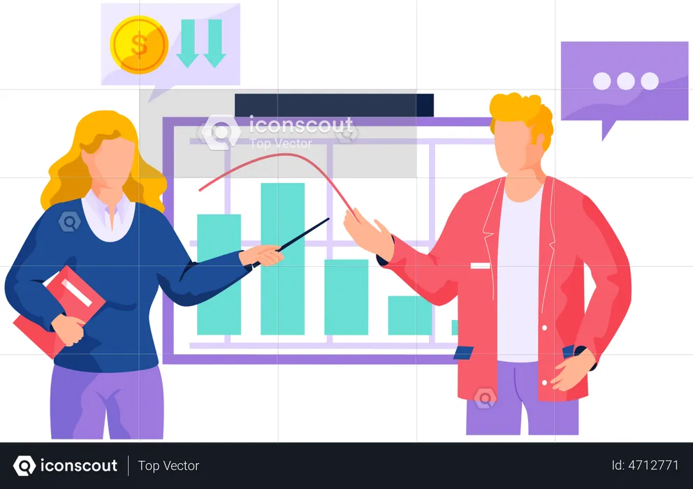 Les hommes d'affaires font la présentation du rapport statistique  Illustration