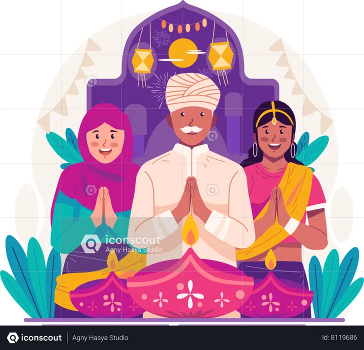 Les Indiens célèbrent Diwali  Illustration