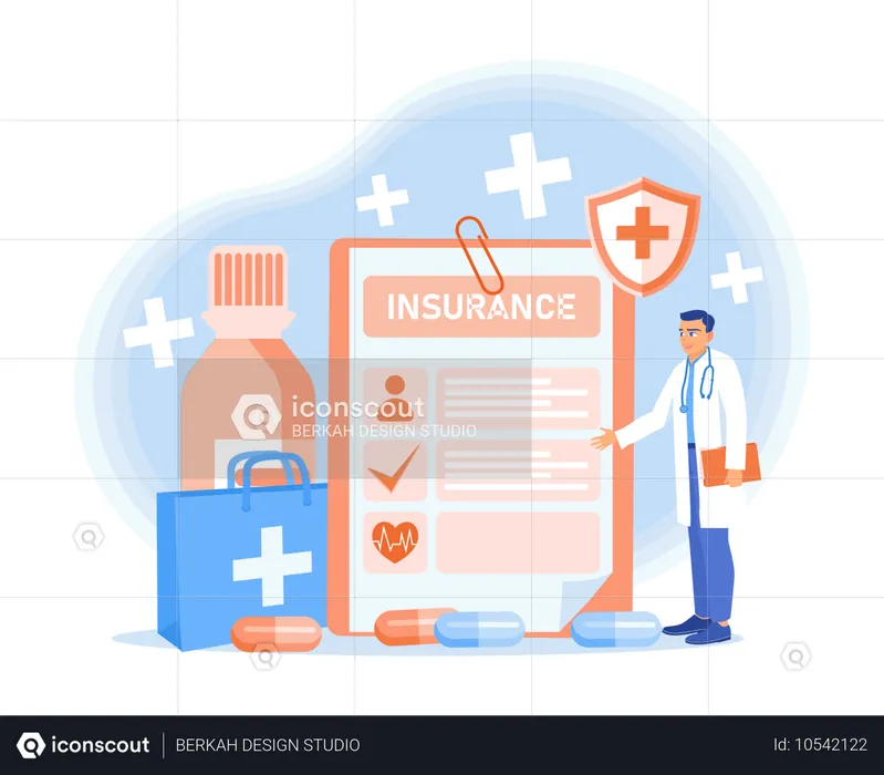 Les médecins fournissent des documents d'assurance maladie et de médecine moderne  Illustration