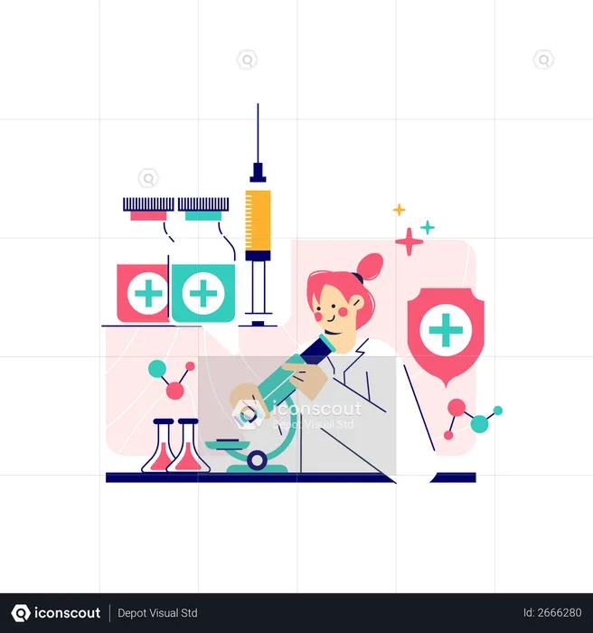 Les médecins étudient les vaccins corona  Illustration