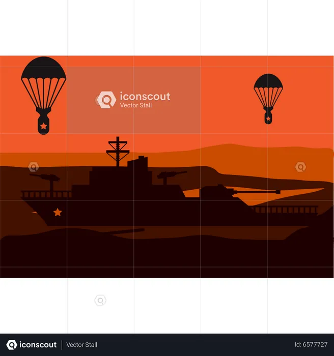 Des missiles parachutes sont sur le bateau  Illustration