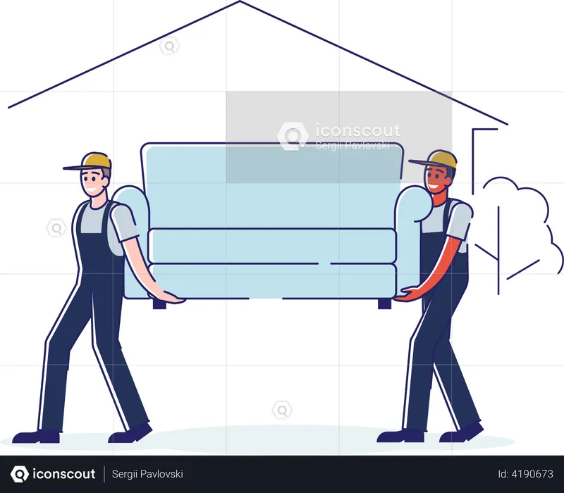 Les travailleurs transportent leur canapé vers leur nouvelle maison  Illustration