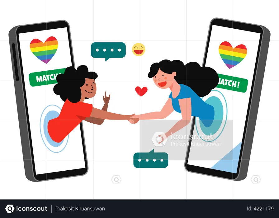 Lesbian couple dating online  Illustration