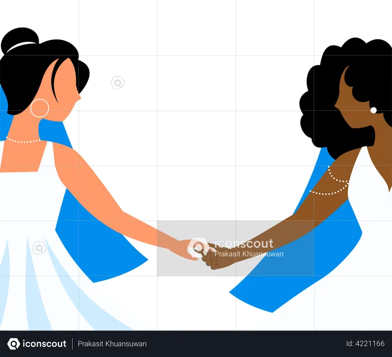 Lesbian couple holding hands  Illustration