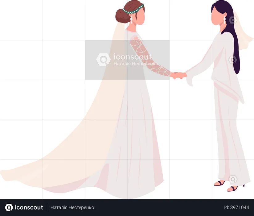 Lesbian couple holding hands  Illustration