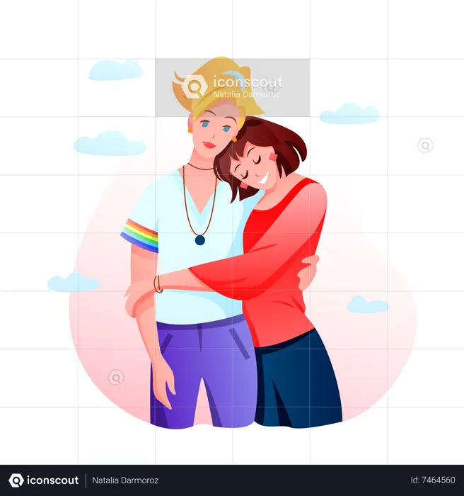 Lesbian couple hugging  Illustration