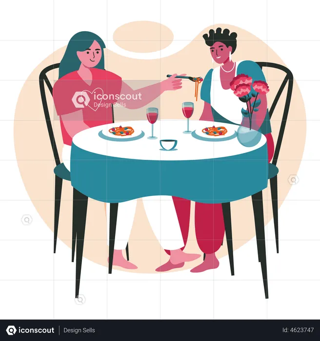 Lesbian Couple on dinner date  Illustration