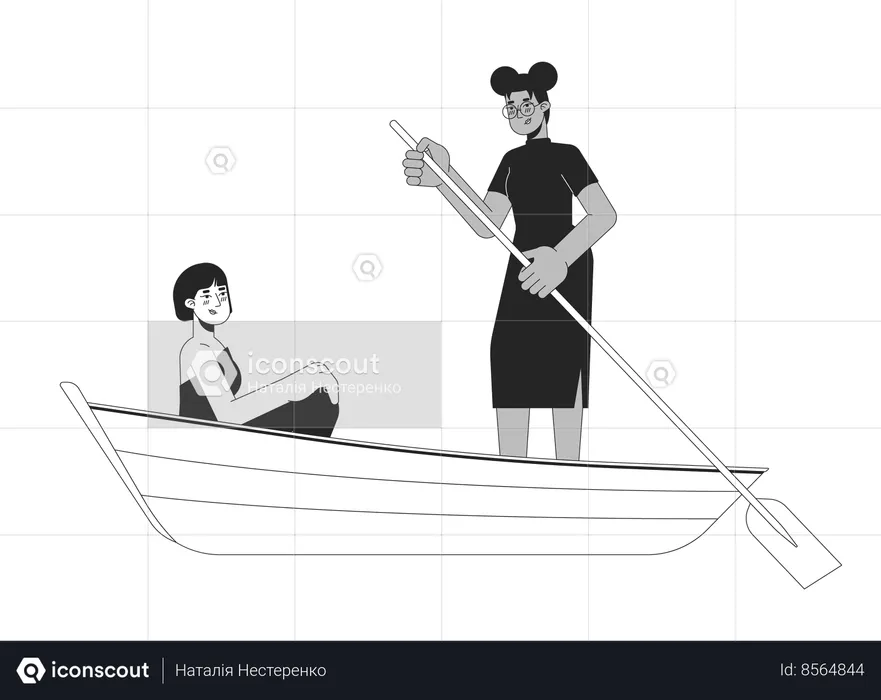 Lesbian couple on romantic boat ride  Illustration