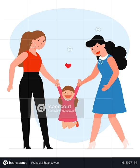 Lesbian couple playing with the child  Illustration