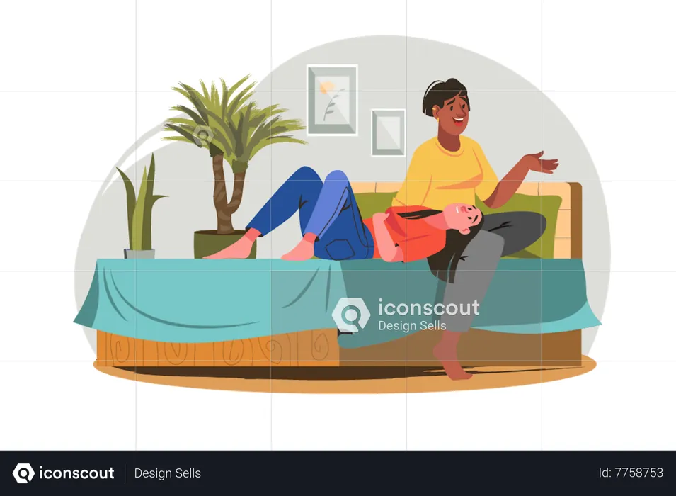 Lesbian couple relaxing at home  Illustration
