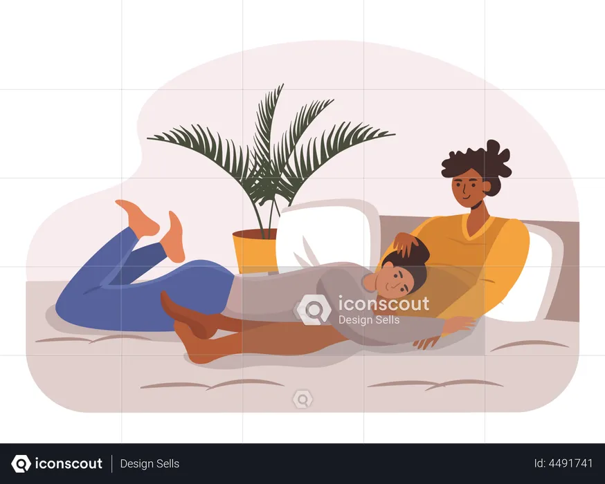 Lesbian couple relaxing on bed  Illustration