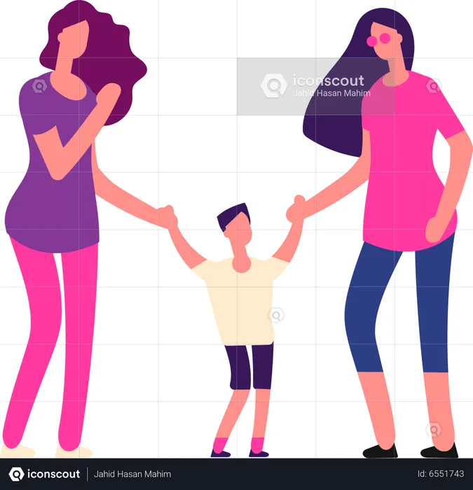 Lesbian couple with kid  Illustration