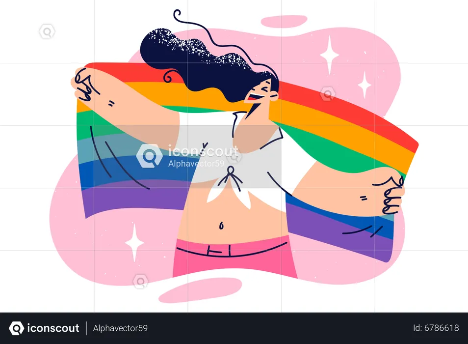 Lesbian girl holding LGBTQ Flag  Illustration