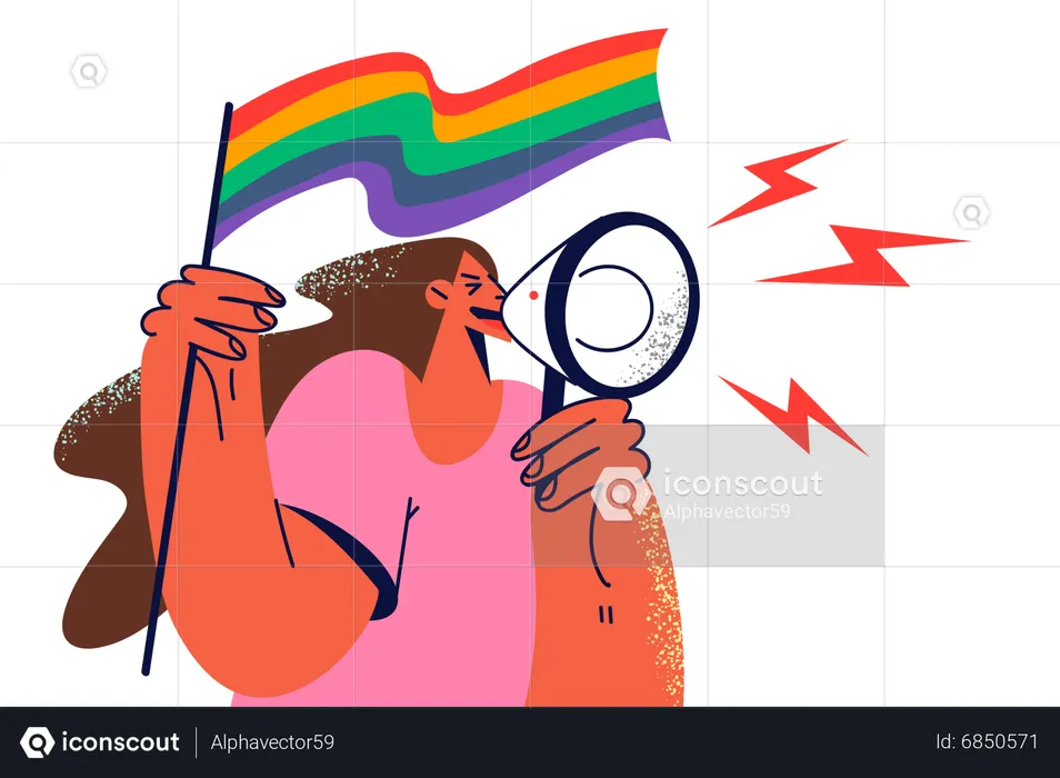 Lesbian girl holding LGBTQ Flag  Illustration