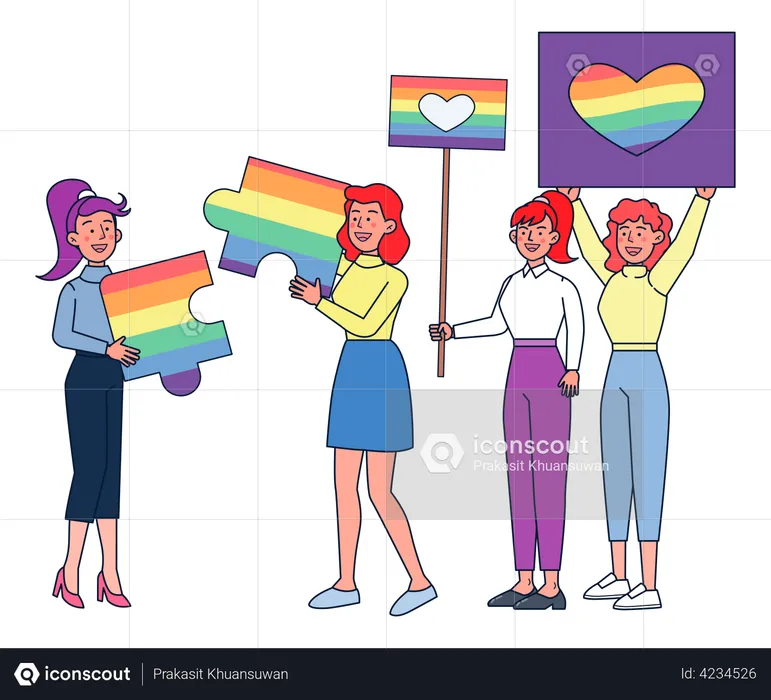 Lesbian Girls Protesting  Illustration