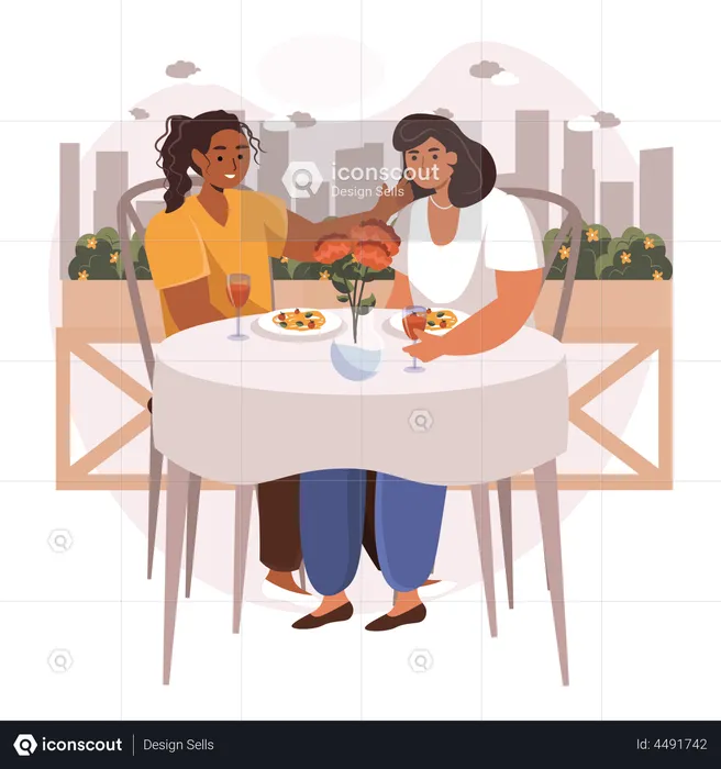 Lesbian on date  Illustration