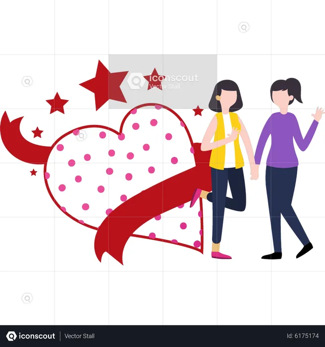 Lesbian standing on valentine day  Illustration