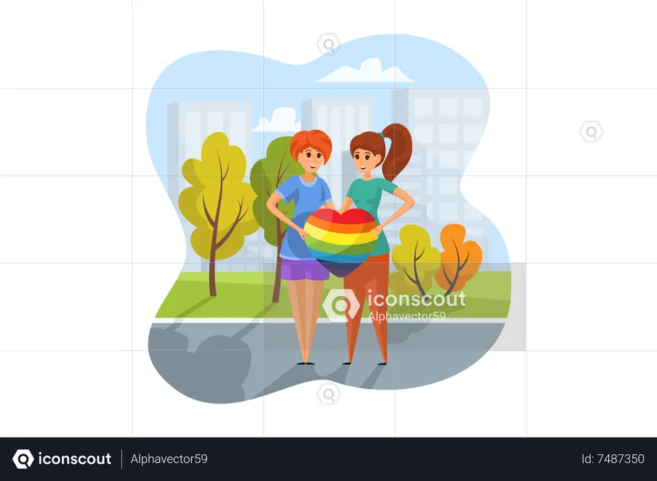 Menina lésbica segurando coração  Ilustração