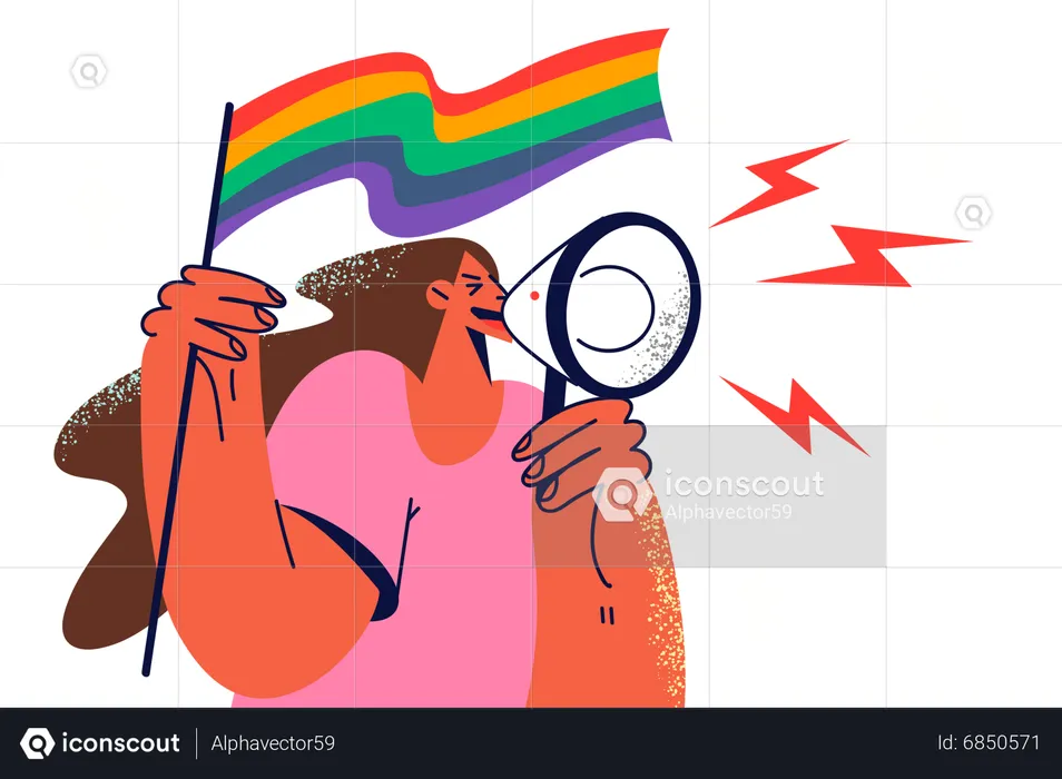 Menina lésbica segurando bandeira LGBTQ  Ilustração